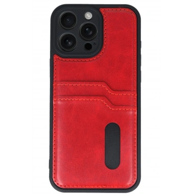 Mey İthalat® iPhone 16 Pro Kılıf Sara Kartvizitli Deri Kılıf - Kırmızı