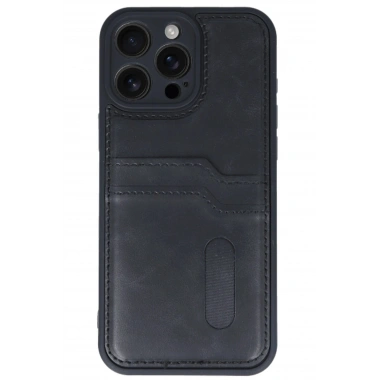 Mey İthalat®  iPhone 16 Pro Kılıf Sara Kartvizitli Deri Kılıf - Siyah