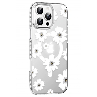Mey İthalat®   iPhone 16 Pro Max Floral Magsafe Kapak - Beyaz