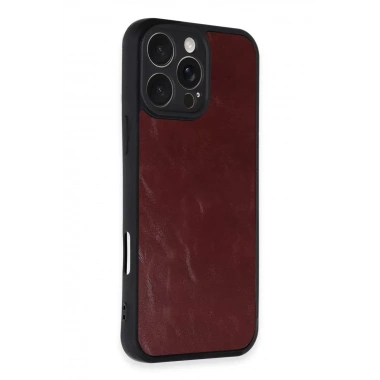 Mey İthalat®   iPhone 16 Pro Max Kılıf Aras Deri Kapak - Bordo