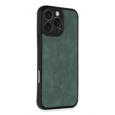 Mey İthalat®  iPhone 16 Pro Max Kılıf Aras Deri Kapak - Koyu Yeşil