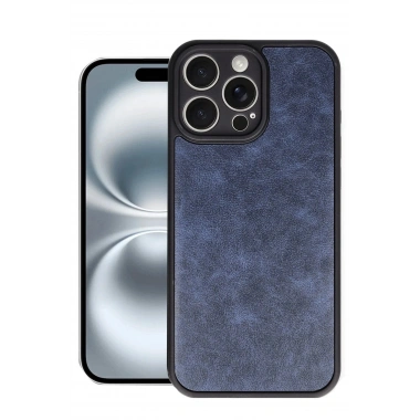 Mey İthalat®  iPhone 16 Pro Max Kılıf Aras Deri Kapak - Lacivert