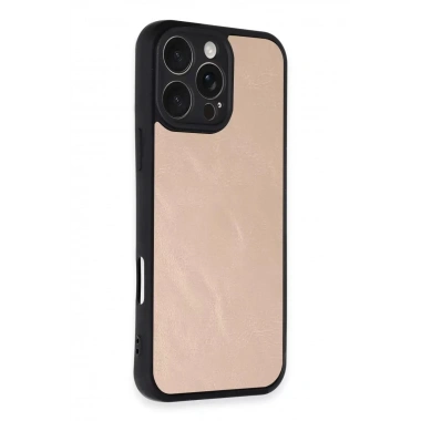 Mey İthalat®   iPhone 16 Pro Max Kılıf Aras Deri Kapak - Pudra
