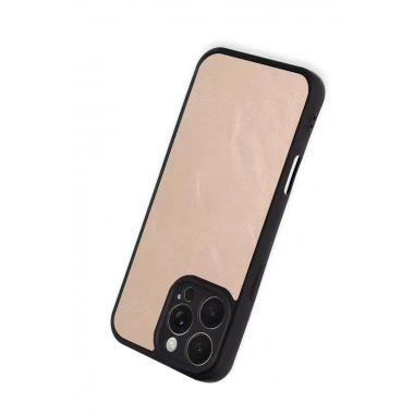 Mey İthalat®   iPhone 16 Pro Max Kılıf Aras Deri Kapak - Pudra