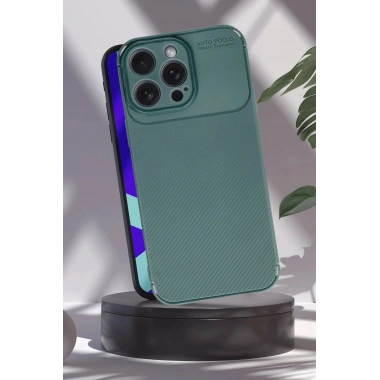 Mey İthalat®  iPhone 16 Pro Max Kılıf Auto Focus Karbon Kapak - Koyu Yeşil