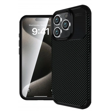 Mey İthalat®  iPhone 16 Pro Max Kılıf Auto Focus Karbon Kapak - Siyah