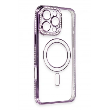 Mey İthalat®  iPhone 16 Pro Max Kılıf Joke Simli Magneticsafe Kılıf - Derin Mor
