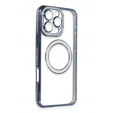Mey İthalat®  iPhone 16 Pro Max Kılıf Joke Simli Magneticsafe Kılıf - Lacivert