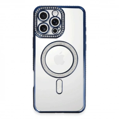 Mey İthalat®  iPhone 16 Pro Max Kılıf Joke Simli Magneticsafe Kılıf - Lacivert