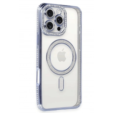 Mey İthalat®  iPhone 16 Pro Max Kılıf Joke Simli Magneticsafe Kılıf - Mavi