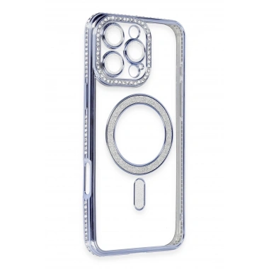 Mey İthalat®  iPhone 16 Pro Max Kılıf Joke Simli Magneticsafe Kılıf - Mavi
