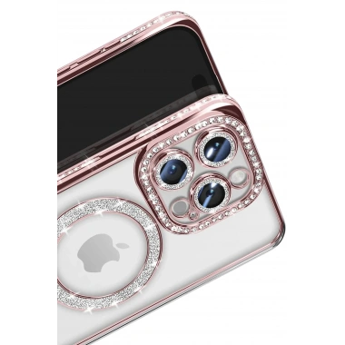 Mey İthalat®  iPhone 16 Pro Max Kılıf Joke Simli Magneticsafe Kılıf - Pembe