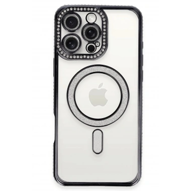 Mey İthalat®  iPhone 16 Pro Max Kılıf Joke Simli Magneticsafe Kılıf - Siyah