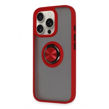 Mey İthalat®  iPhone 16 Pro Max Kılıf Montreal Yüzüklü Silikon Kapak - Kırmızı