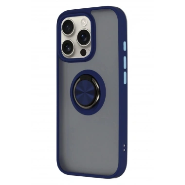 Mey İthalat®  iPhone 16 Pro Max Kılıf Montreal Yüzüklü Silikon Kapak - Lacivert