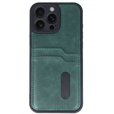 Mey İthalat® iPhone 16 Pro Max Kılıf Sara Kartvizitli Deri Kılıf - Koyu Yeşil