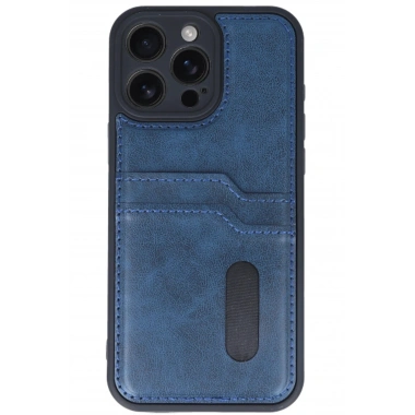 Mey İthalat®  iPhone 16 Pro Max Kılıf Sara Kartvizitli Deri Kılıf - Lacivert