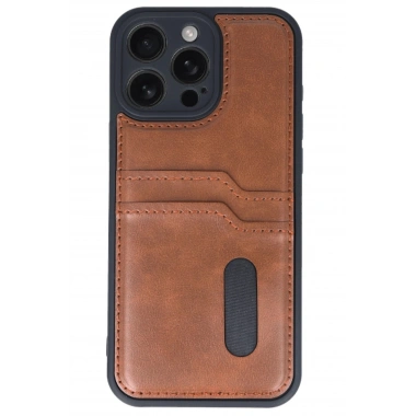 Mey İthalat®  iPhone 16 Pro Max Kılıf Sara Kartvizitli Deri Kılıf - Taba