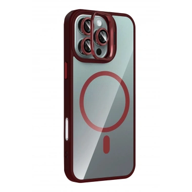 Mey İthalat®   iPhone 16 Pro Max Remim Lensli Magsafe Standlı Kapak - Bordo