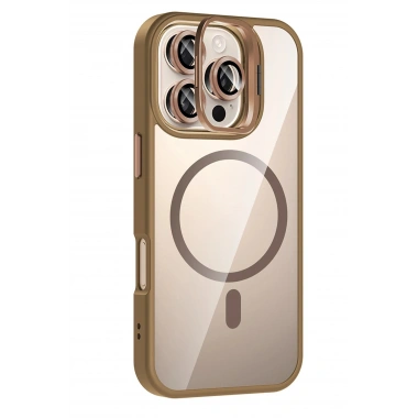 Mey İthalat®   iPhone 16 Pro Max Remim Lensli Magsafe Standlı Kapak - Kahverengi