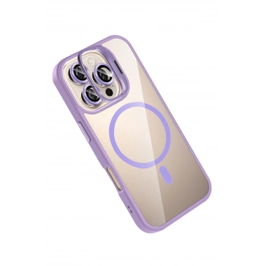 Mey İthalat®   iPhone 16 Pro Max Remim Lensli Magsafe Standlı Kapak - Lila