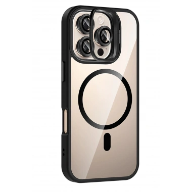 Mey İthalat®   iPhone 16 Pro Max Remim Lensli Magsafe Standlı Kapak - Siyah