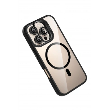 Mey İthalat®   iPhone 16 Pro Max Remim Lensli Magsafe Standlı Kapak - Siyah