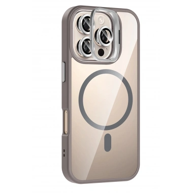 Mey İthalat®   iPhone 16 Pro Max Remim Lensli Magsafe Standlı Kapak - Titan Gri