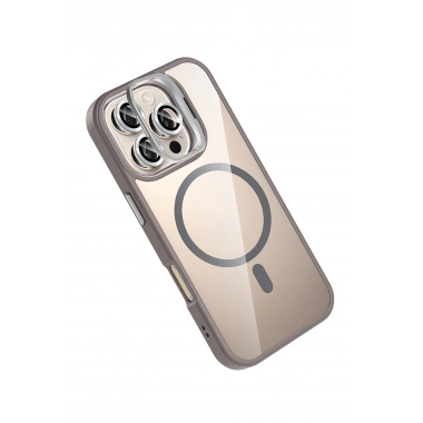 Mey İthalat®   iPhone 16 Pro Max Remim Lensli Magsafe Standlı Kapak - Titan Gri