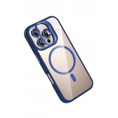 Mey İthalat®   iPhone 16 Pro Remim Lensli Magsafe Standlı Kapak - Lacivert