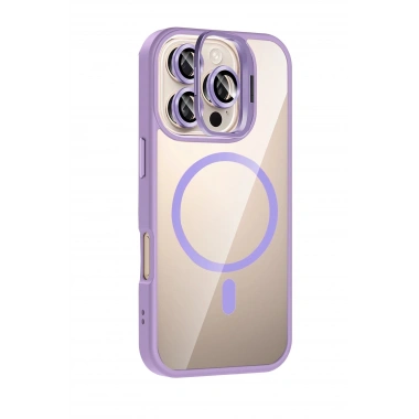 Mey İthalat®   iPhone 16 Pro Remim Lensli Magsafe Standlı Kapak - Lila