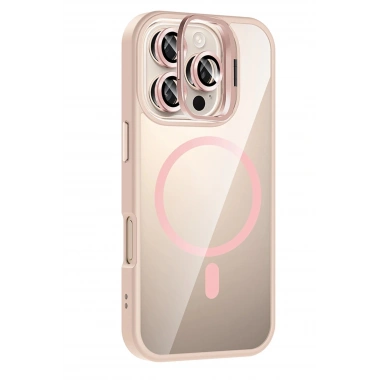 Mey İthalat®   iPhone 16 Pro Remim Lensli Magsafe Standlı Kapak - Pembe