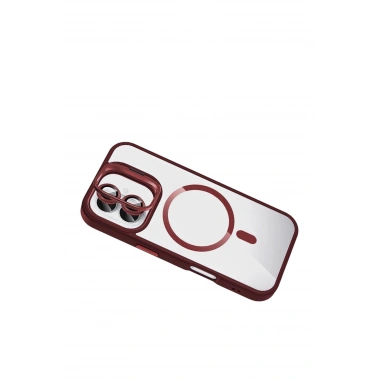 Mey İthalat®   iPhone 16 Remim Lensli Magsafe Standlı Kapak - Bordo