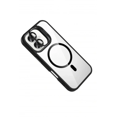 Mey İthalat®   iPhone 16 Remim Lensli Magsafe Standlı Kapak - Siyah