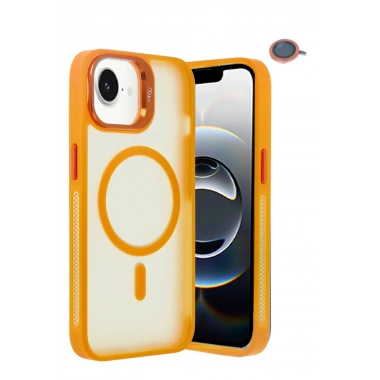 Mey İthalat®  iPhone 16E Flet Lens Magsafe Kapak - Turuncu