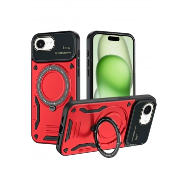 Mey İthalat®  iPhone 16E Kılıf Joy Lens Standlı Kapak - Kırmızı