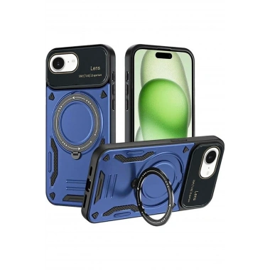 Mey İthalat®  iPhone 16E Kılıf Joy Lens Standlı Kapak - Lacivert