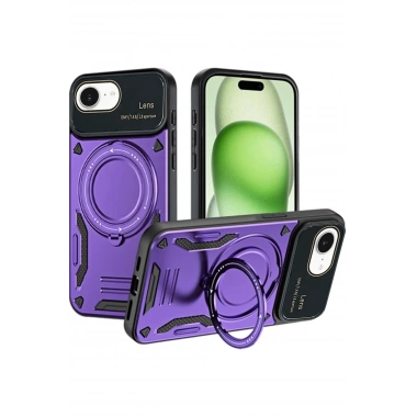 Mey İthalat®  iPhone 16E Kılıf Joy Lens Standlı Kapak - Mor