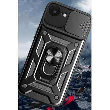 Mey İthalat®   iPhone 16E Kılıf Pars Lens Yüzüklü Silikon - Siyah