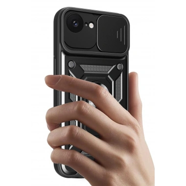 Mey İthalat®   iPhone 16E Kılıf Pars Lens Yüzüklü Silikon - Siyah
