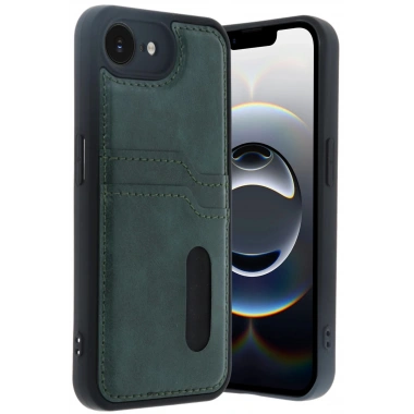Mey İthalat® iPhone 16E Kılıf Sara Kartvizitli Deri Kılıf - Koyu Yeşil