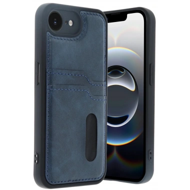 Mey İthalat® iPhone 16E Kılıf Sara Kartvizitli Deri Kılıf - Lacivert
