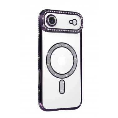 Mey İthalat®   iPhone 17 Air Joke Simli Magneticsafe Kılıf - Derin Mor