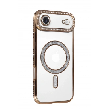 Mey İthalat®   iPhone 17 Air Joke Simli Magneticsafe Kılıf - Gold