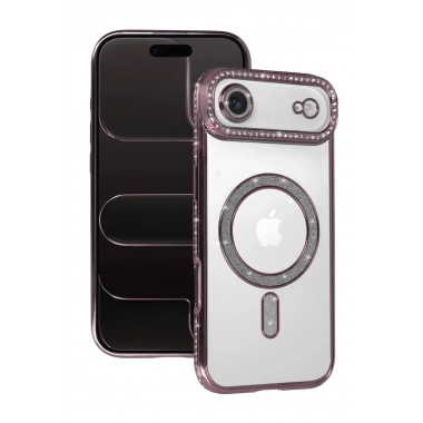 Mey İthalat®   iPhone 17 Air Joke Simli Magneticsafe Kılıf - Pembe