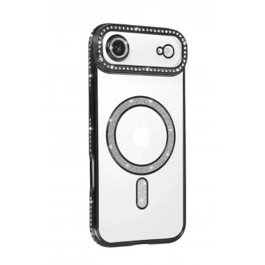 Mey İthalat®   iPhone 17 Air Joke Simli Magneticsafe Kılıf - Siyah