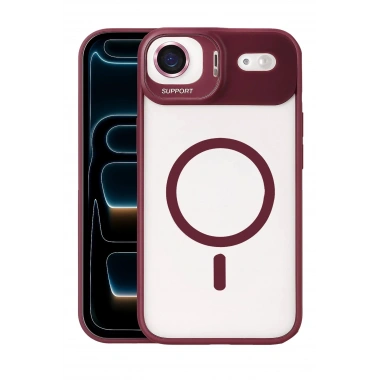 Mey İthalat®   iPhone 17 Air Remim Lensli Magsafe Standlı Kapak - Bordo