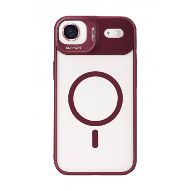 Mey İthalat®   iPhone 17 Air Remim Lensli Magsafe Standlı Kapak - Bordo