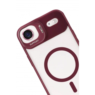 Mey İthalat®   iPhone 17 Air Remim Lensli Magsafe Standlı Kapak - Bordo