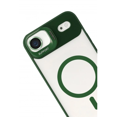 Mey İthalat®   iPhone 17 Air Remim Lensli Magsafe Standlı Kapak - Koyu Yeşil